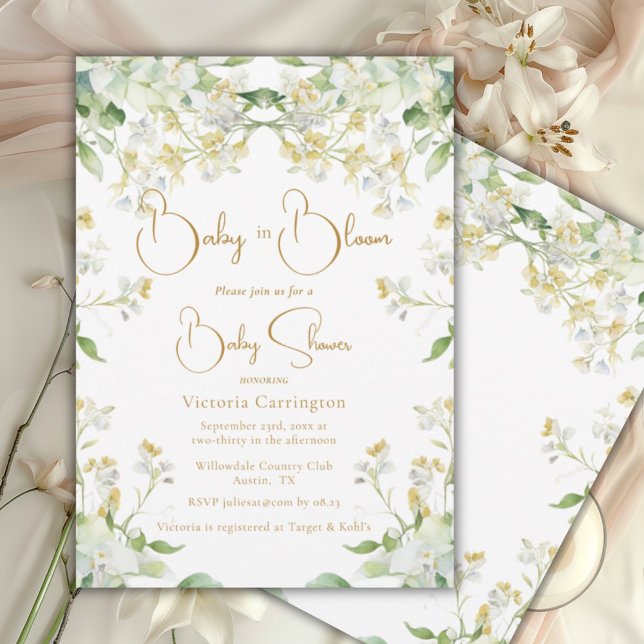 Invitation Bébé en Fleur Aquarelle Baby shower Floral (Créateur téléchargé)