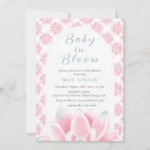 Invitation Bébé en Fleur Aquarelle Floral Lotus Rose Douche