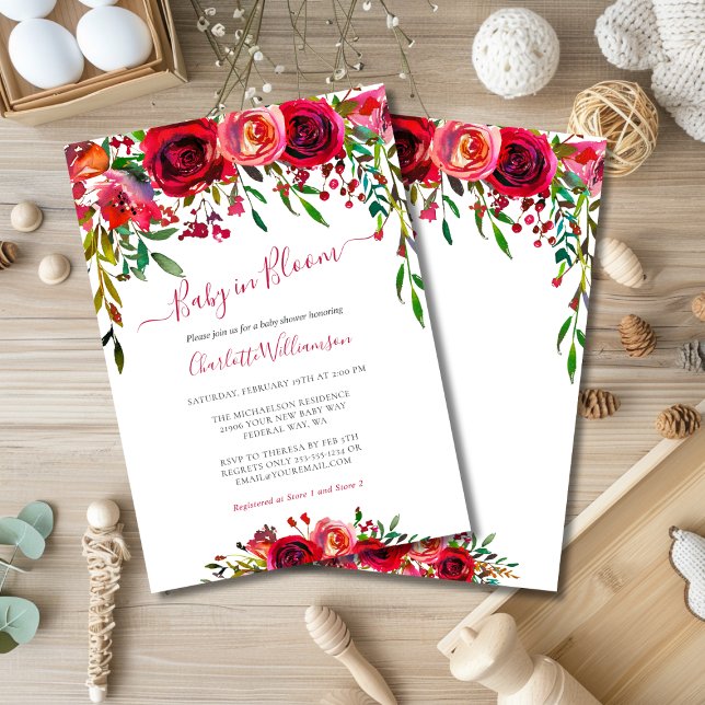 Invitation Bébé En Fleur Aquarelle Florale Fille Douche (Baby In Bloom Watercolor Floral Girl Shower Invitation)