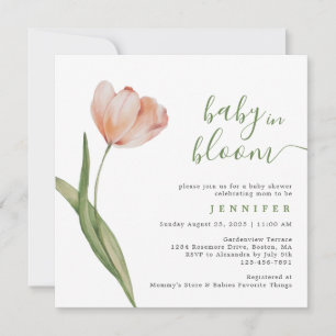 Invitation Bébé En Fleur Aquarelle Peach Tulip Baby shower