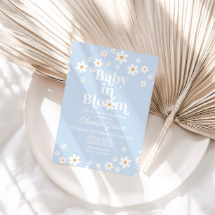 Invitation Bébé en fleur ! Baby shower bleu pâle