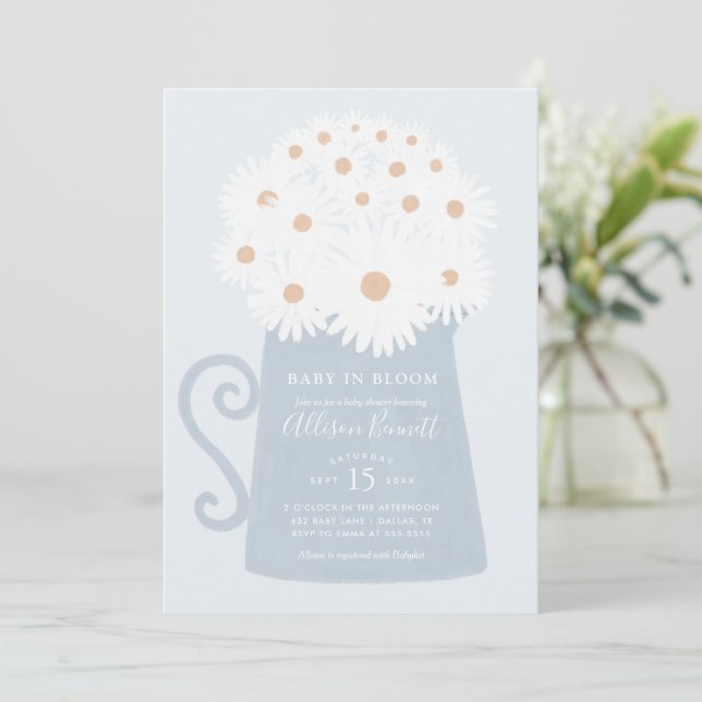 Invitation Bébé en Fleur Baby shower de marguerite Printemps (Debout devant)