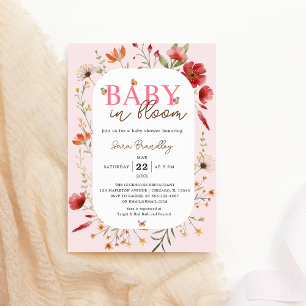 Invitation Bébé en fleur Baby shower Fleur sauvage rose-doux
