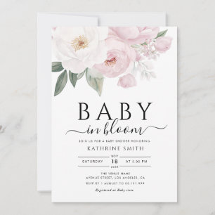 Invitation bébé en fleur baby shower fleuri rose