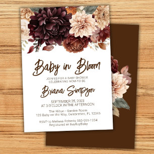 Invitation Bébé en Fleur Baby shower Floral Beige Brown
