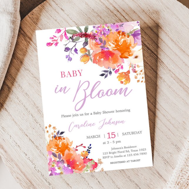 Invitation Bébé en Fleur Baby shower floral brillant (Baby in Bloom Baby Shower Invitation 
)