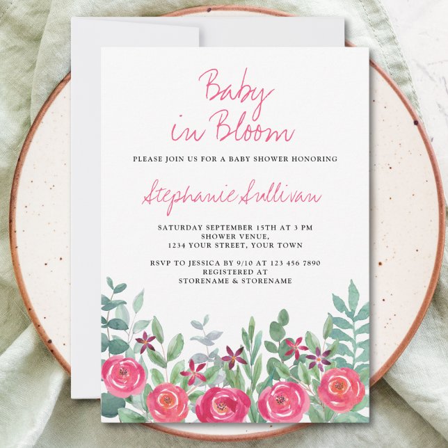Invitation Bébé en fleur Baby shower floral fille (Créateur téléchargé)