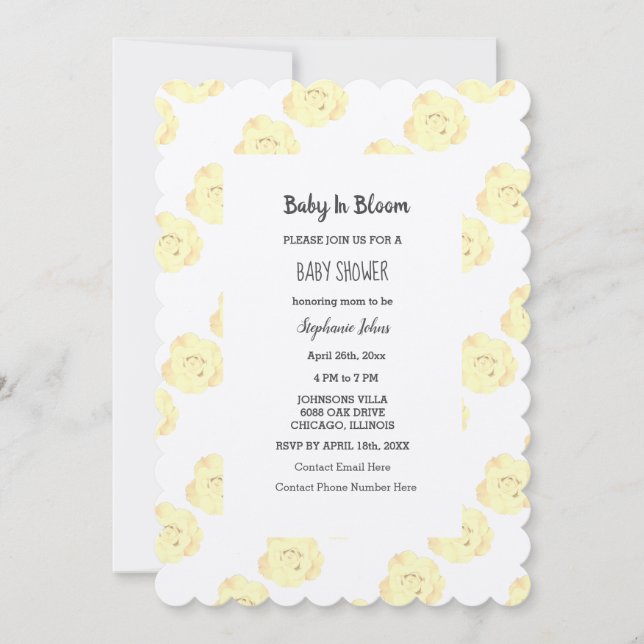 Invitation Bébé en fleur Baby shower Rose Floral Grey Argent (Devant)