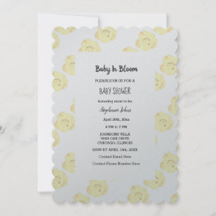 Invitation Bébé en fleur Baby shower Rose Floral Grey Argent