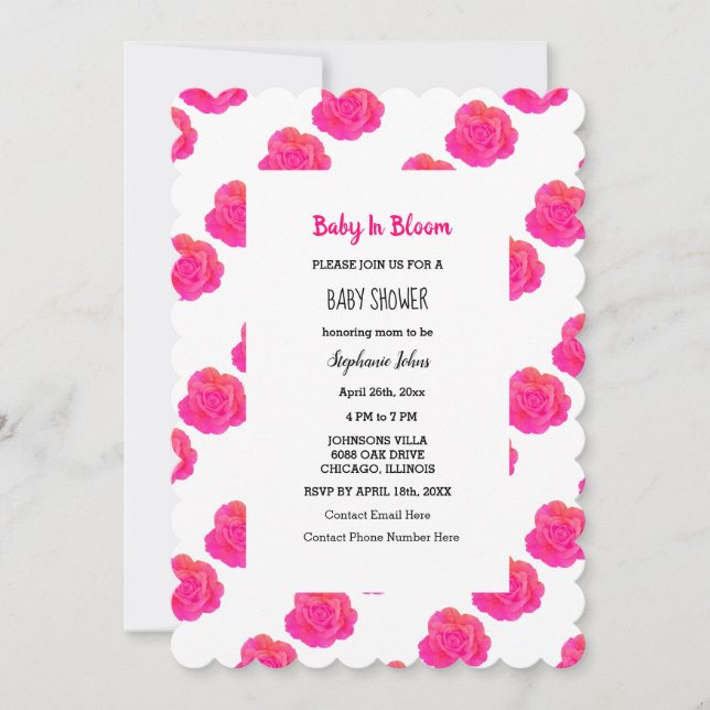 Invitation Bébé En Fleur Baby shower Rose Floral Roses Person (Devant)