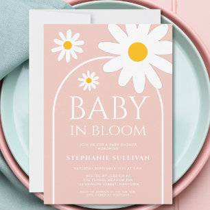 Invitation Bébé en fleur Baby shower rose marguerite