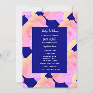 Invitation Bébé En Fleur Baby shower Rose Rose Floral Bleu