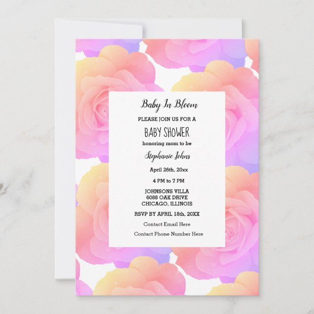Invitation Bébé En Fleur Baby shower Rose Rose Floral Personn (Devant)