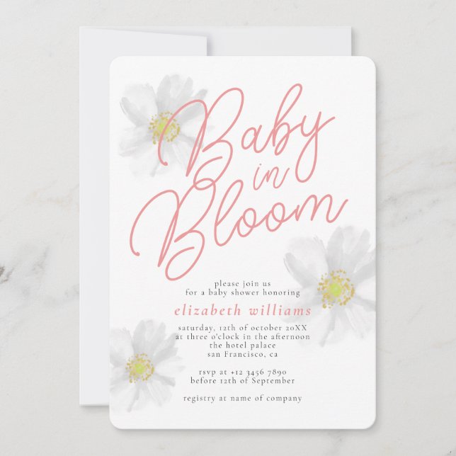 Invitation Bébé en Fleur Blanc Daisy Thème Baby shower (Devant)
