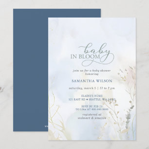 Invitation Bébé en Fleur bleu Baby shower Floral Garçon