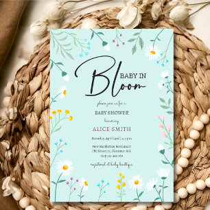 Invitation Bébé en fleur bleu Baby shower marguerite