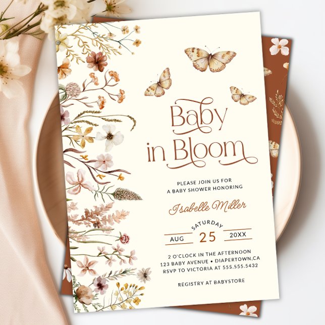 Invitation Bébé En Fleur Boho Baby shower Floral (Baby In Bloom Boho Floral Baby Shower Invitation)