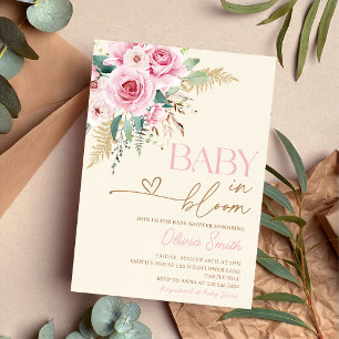 Invitation Bébé En Fleur Boho Baby shower Floral Rose