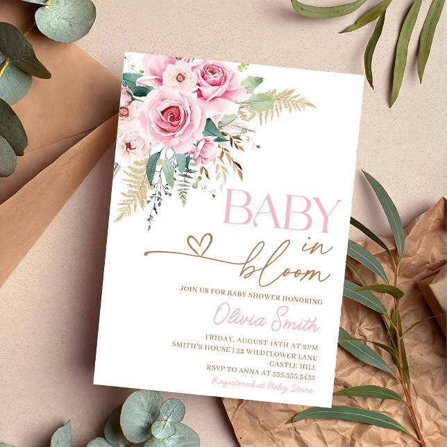 Invitation Bébé En Fleur Boho Blush Baby shower Floral Rose (Créateur téléchargé)