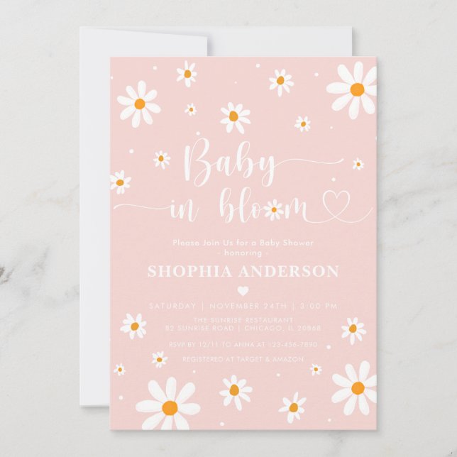 Invitation Bébé En Fleur Boho Blush Daisy Floral Girl Douche (Devant)
