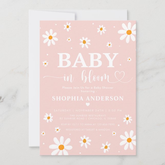 Invitation Bébé En Fleur Boho Blush Daisy Floral Girl Douche (Devant)