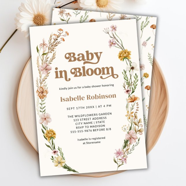 Invitation Bébé en Fleur Boho Chic Floral Baby shower (Baby in Bloom Boho Chic Floral Cream Baby Shower Invitation)
