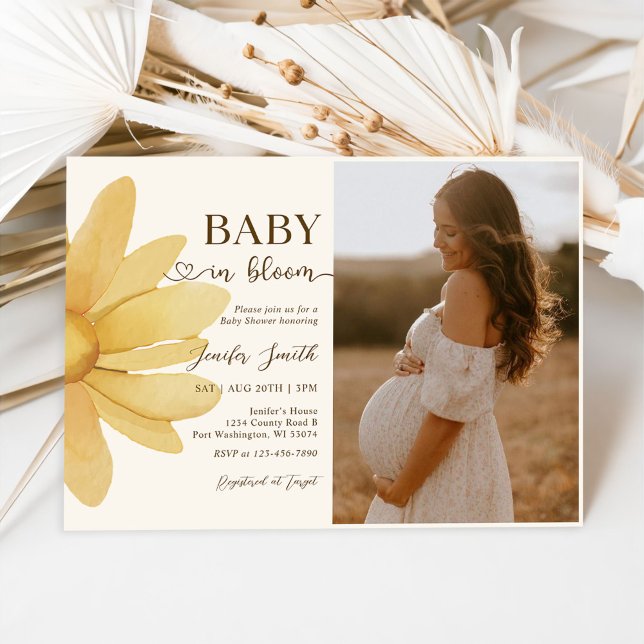 Invitation Bébé En Fleur Boho Daisy Floral Girl Douche Photo (Créateur téléchargé)