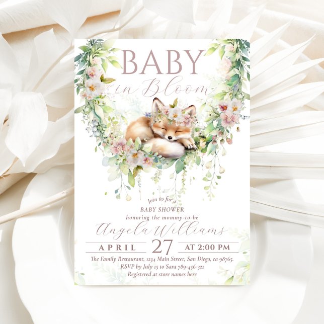 Invitation Bébé en Fleur Bois Floral Bébé Fille Douche (Créateur téléchargé)