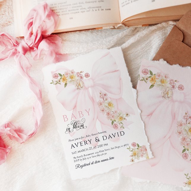 Invitation Bébé en Fleur Bow Printemps Jardin Fille Baby show (Créateur téléchargé)