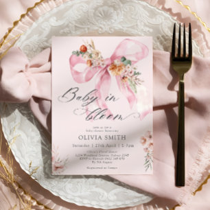 Invitation Bébé en Fleur Bow rose Baby shower floral