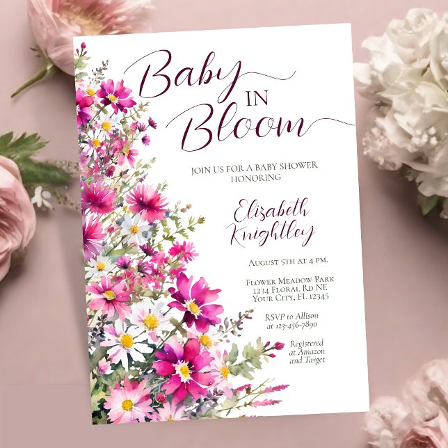 Invitation Bébé en Fleur Bright rose Floral Baby shower fille (Créateur téléchargé)
