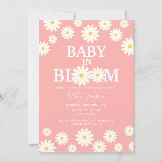 Invitation Bébé en Fleur Daisy Baby shower rose floral (Devant)