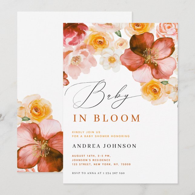 Invitation Bébé en Fleur d'automne chic Baby shower fille (Devant / Derrière)