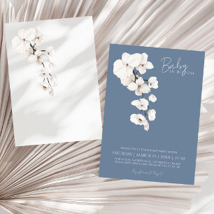 Invitation Bébé en Fleur Dusty Bleu Baby shower Orchidées Bla