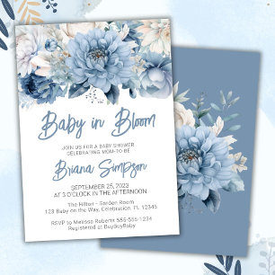 Invitation Bébé en Fleur Dusty Blue Floral Baby shower