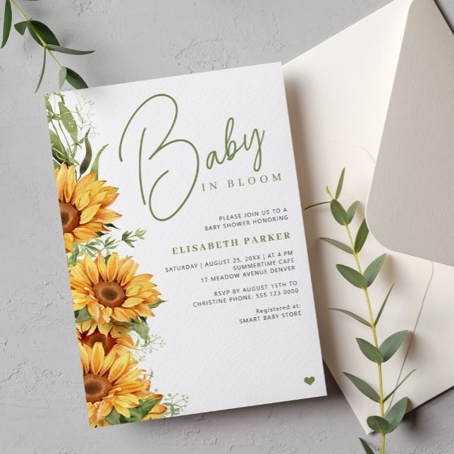 Invitation Bébé en fleur élégant baby shower de tournesol (Créateur téléchargé)
