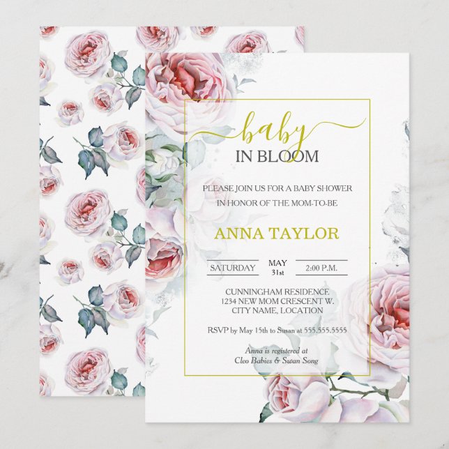 Invitation Bébé en fleur Élégant Baby shower floral (Devant / Derrière)