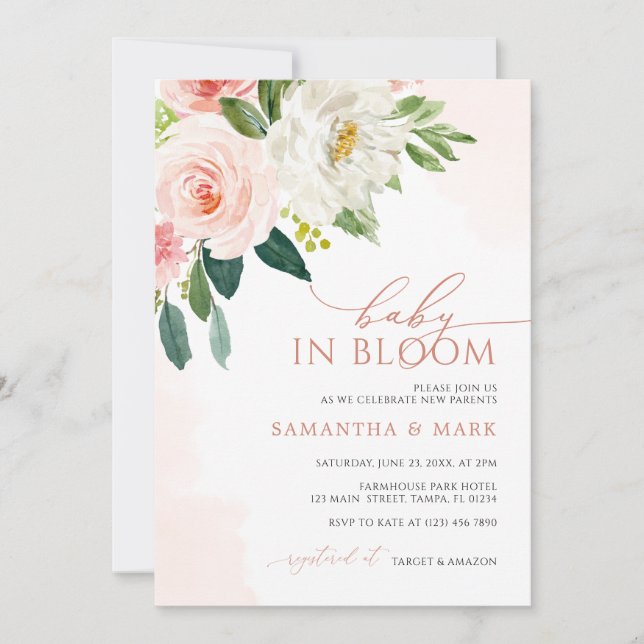 Invitation Bébé en Fleur Fête des mariées florale rose pâle (Devant)