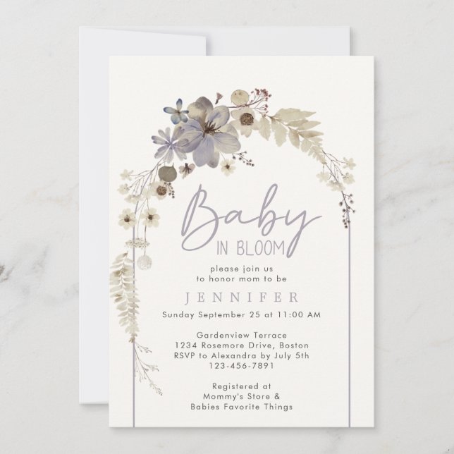 Invitation Bébé En Fleur Fleur sauvage Baby shower Arc Floral (Devant)
