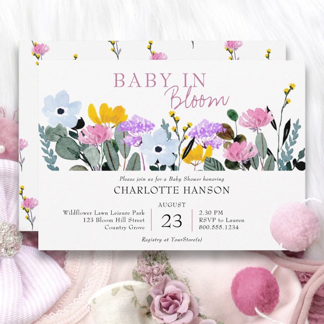 Invitation Bébé en Fleur Fleur sauvage Baby shower de pelouse (Baby in Bloom baby shower invitation from my Wildflower Lawn collection)
