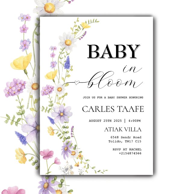 Invitation Bébé en Fleur Fleur sauvage Baby shower floral (Créateur téléchargé)