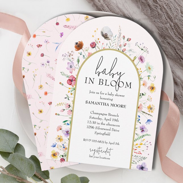 Invitation Bébé en Fleur Fleur sauvage Fille Baby shower Arc  (Baby in Bloom Wildflowers Girl Baby Shower Arch Top Invitations - INSTANT DOWNLOAD, PRINTED or both)