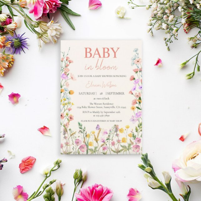 Invitation Bébé en Fleur Fleur sauvage Floral Girl Baby showe (Créateur téléchargé)
