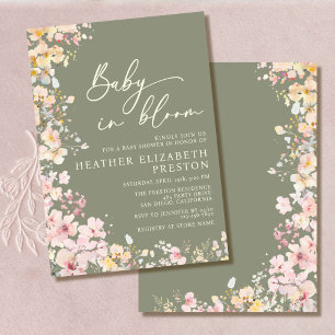 Invitation Bébé En Fleur Fleur sauvage Sage Baby shower Vert