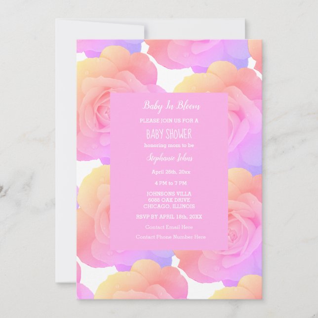 Invitation Bébé En Fleur Floral Baby showers Filles Rose Rose (Devant)