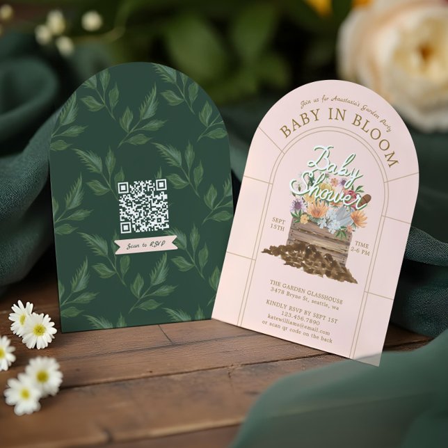 Invitation Bébé en Fleur Floral Bois Crate Baby shower de jar (Baby in Bloom Floral Wood Crate Garden Baby Shower Invitation)