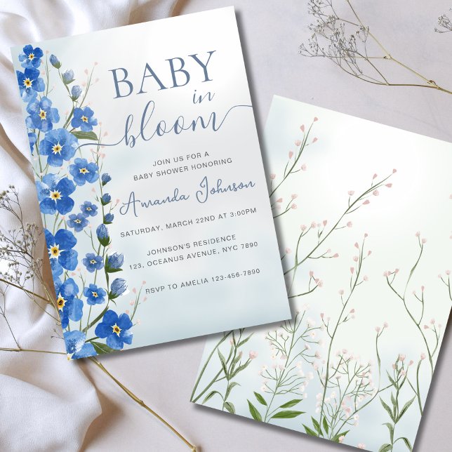 Invitation Bébé en Fleur Garçon Bleu Floral Douche (Créateur téléchargé)