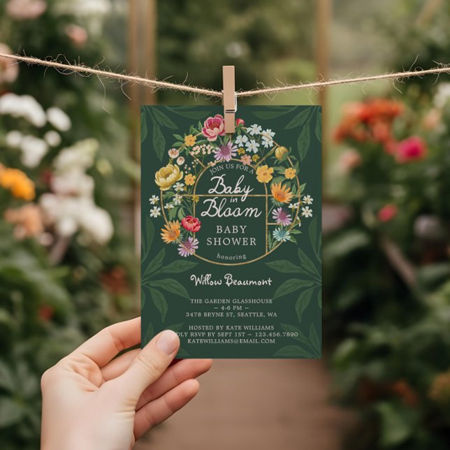 Invitation Bébé en Fleur Jardin Floral Baby shower à serre (Baby in Bloom Floral Garden Greenhouse Baby Shower Invitation)