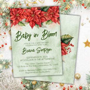 Invitation Bébé en fleur Noël Baby shower Poinsettia