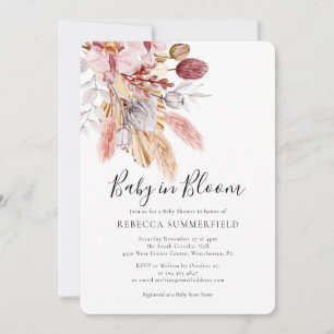 Invitation Bébé en Fleur Pampas Baby shower en laiton Boho